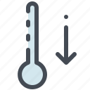 arrow, down, heat, temperature, thermometer