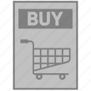 buy, cart, document, file, paper, trolley