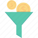 currency exchange, dollar, finance, funnel, money filter