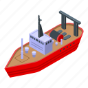 ocean, fishing, ship, isometric