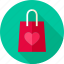 bag, fashion, heart, love, package, shopping, shopping bag