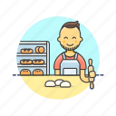 bakery, chef, food, bread, man, bun, bake