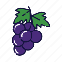 filled, food, fruit, grape, outline, purple, wine