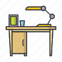 table, desk, lamp, furniture, interior