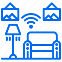 apartment, couch, lamp, signal, sofa, wifi