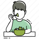 bowl, child, eating, food, healthy, kid, salad