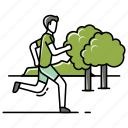 ecology, healthy, male, man, nature, running, tree