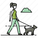 cloud, healthy, movement, outside, walk the dog, walking, woman