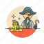 history, pirate, gold, man, treasure, hat, hook 