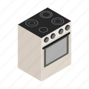 appliance, electric, household, isometric, kitchen, oven, stove