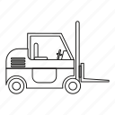 equipment, forklift, industry, line, machine, outline, vehicle