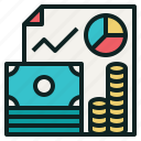 banknote, budget, chart, coin, line, money, pie