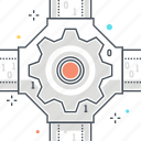 cable, cog, connection, gear, intersection, network, process