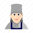 apron, chef, cook, female, hat, kitchen, restaurant