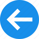 arrow, blue, circle, direction, left, previous, west