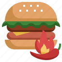 spicy, burger, food, restaurant, heat, hot