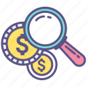 find, magnifier, magnifying glass, money, research, search