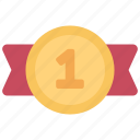 number, one, coin, ribbon, achievement