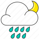 cloud, forecast, moon, nature, night, rain, raindrops