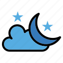 night, moon, stars, weather, cloud