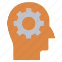 brainstorming, cogwheel, gear, head, idea, marketing, strategy