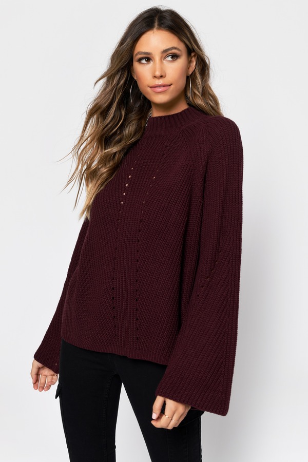 Noelle Mock Neck Sweater - Wine