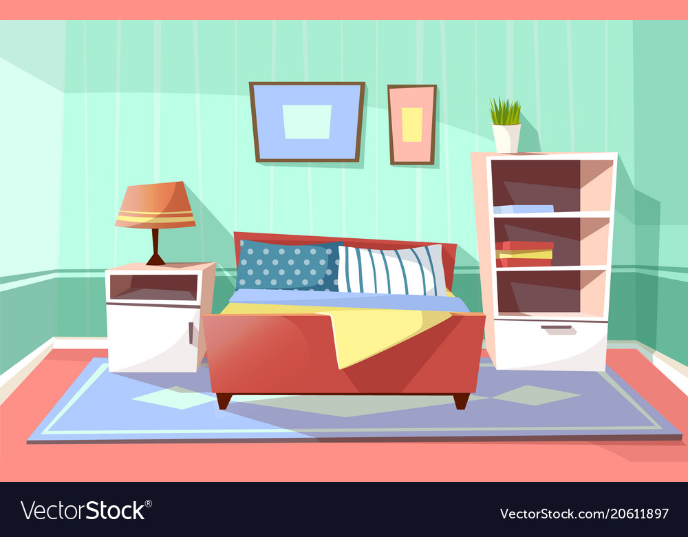 Cartoon bedroom interior background Royalty Free Vector