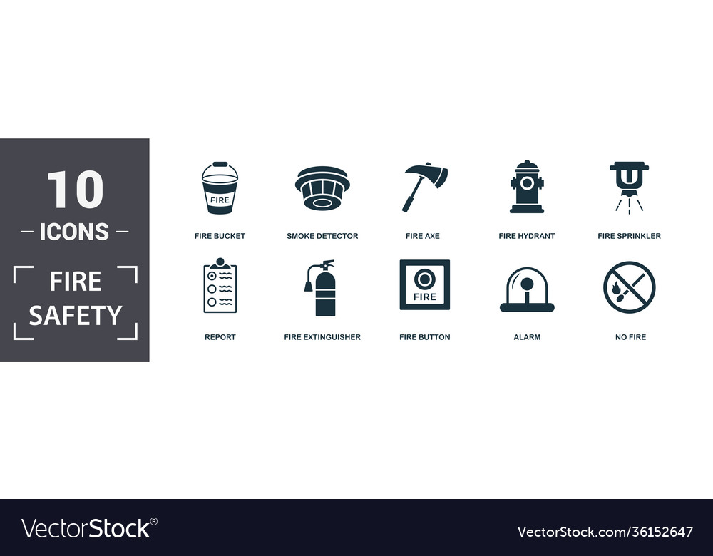 Fire safety icon set contain filled flat smoke Vector Image