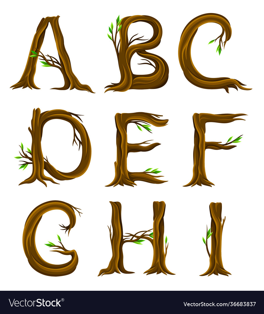 Forest alphabet with letters arranged from tree Vector Image