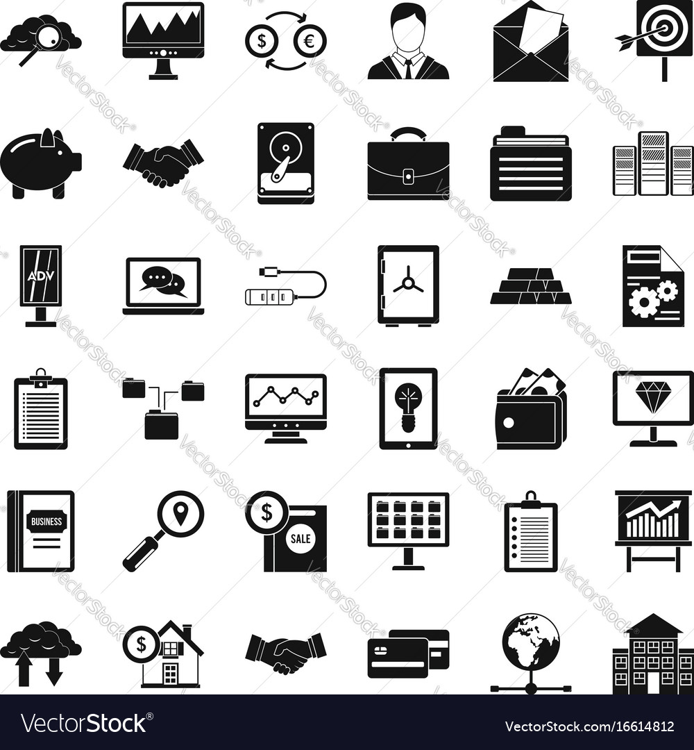 Business process icons set simple style Royalty Free Vector