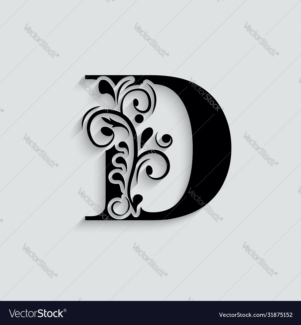 D letter black flower alphabet beautiful capital Vector Image