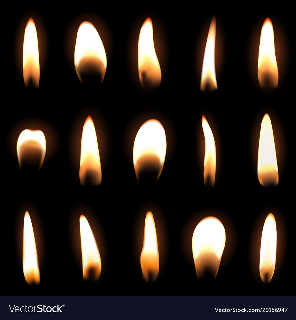 Candle flame set isolated over black background Vector Image