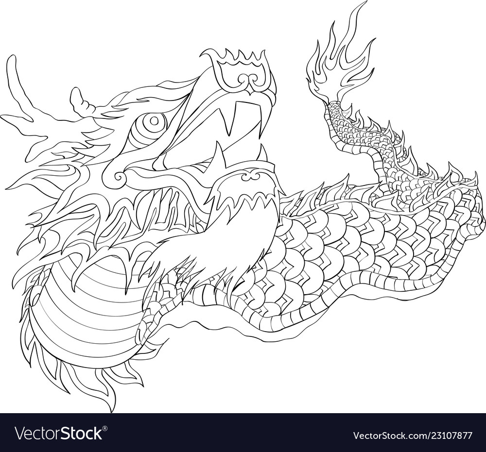 Chinese new year dragon dance with line art style vector image