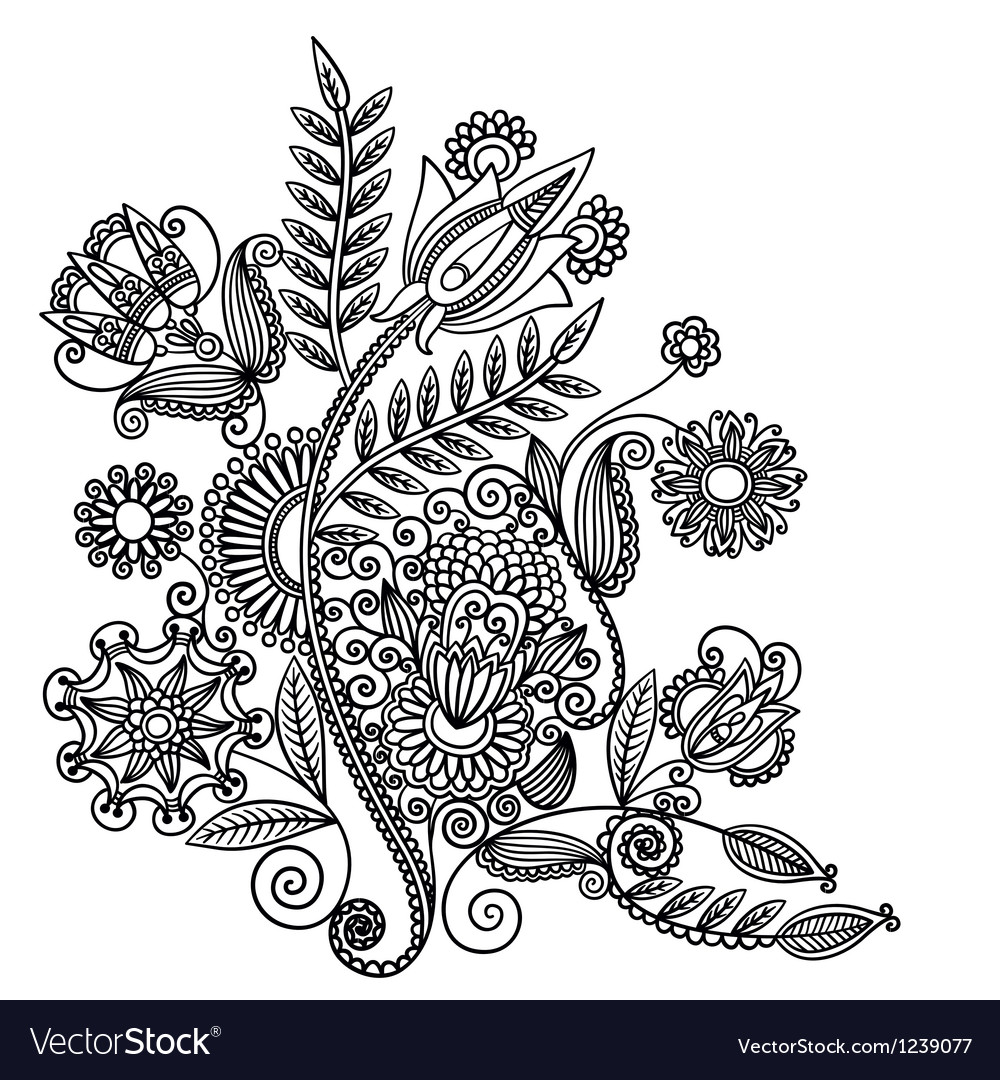 Hand draw line art ornate flower design Royalty Free Vector