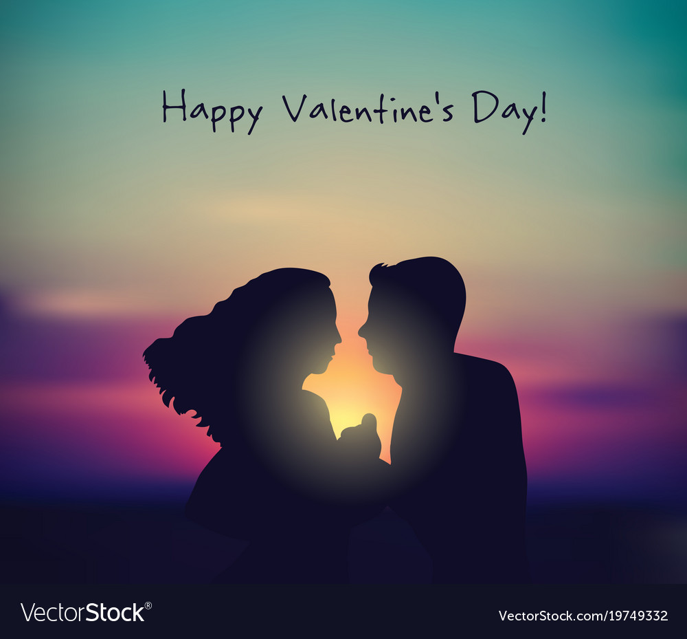 Romantic couple sunset valentines day sign card Vector Image