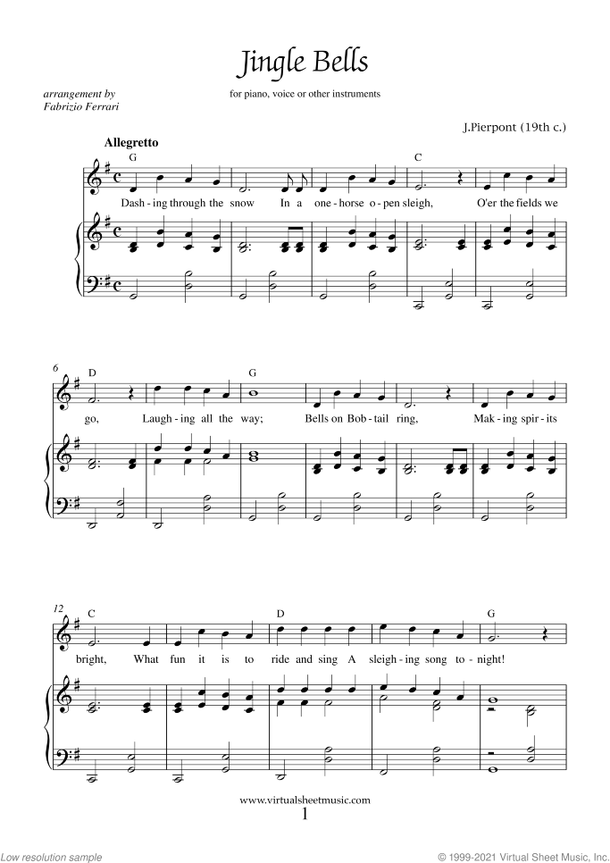 Jingle Bells Accordion Sheet Music Online | cityofclovis.org