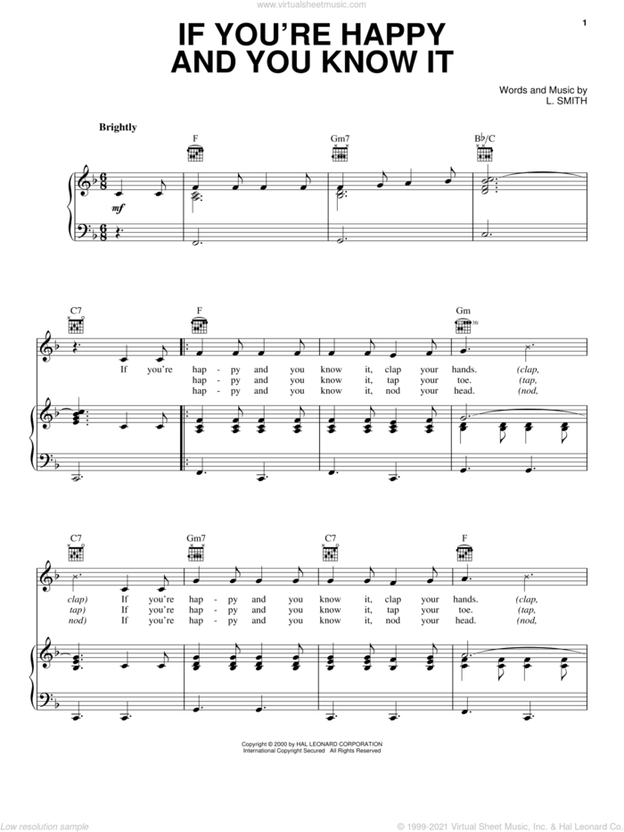 If You're Happy And You Know It sheet music for voice, piano or guitar by Laura Smith, intermediate skill level