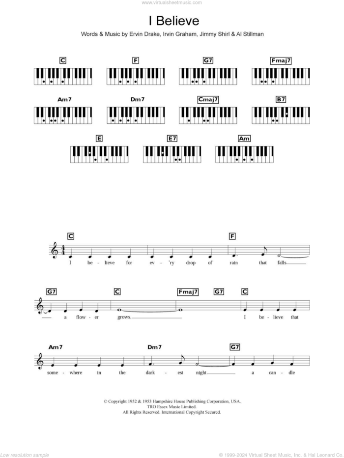 I Believe sheet music for piano solo (chords, lyrics, melody) by Frankie Lane, Al Stillman, Bon Jovi, Ervin Drake, Irvin Graham and Jimmy Shirl, intermediate piano (chords, lyrics, melody)