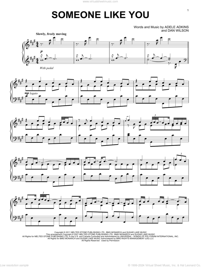 Someone Like You [Classical version] sheet music for piano solo by Adele, Adele Adkins and Dan Wilson, intermediate skill level