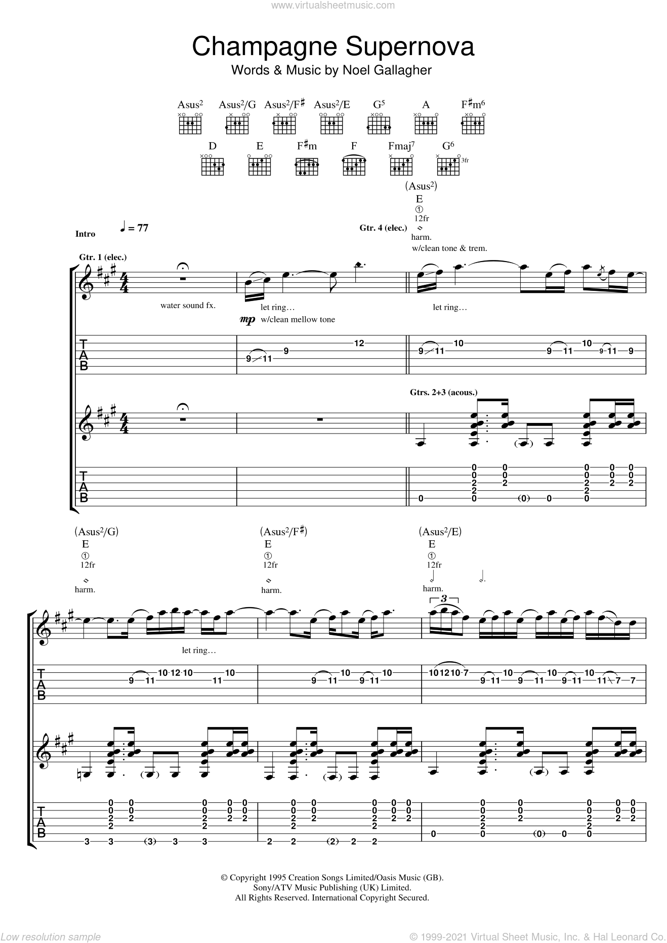 Oasis Champagne Supernova Sheet Music For Guitar Tablature V2