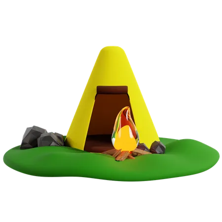 Camping Tent with Campfire  3D Icon