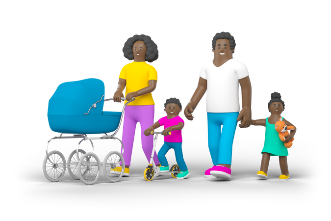 Family Walking Together  3D Illustration