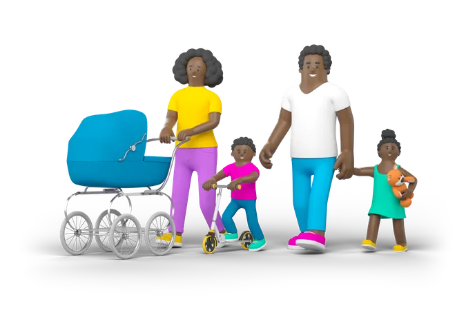 Family Walking Together  3D Illustration