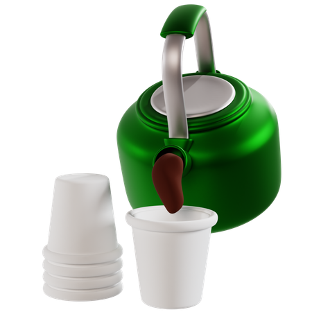 Green Camping Teapot with Disposable Cups  3D Icon