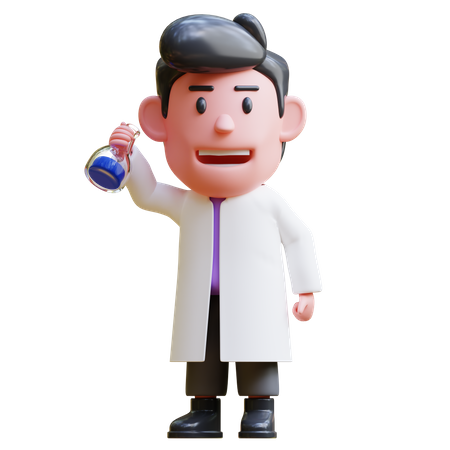 Scientist holding Chemical flask  3D Illustration