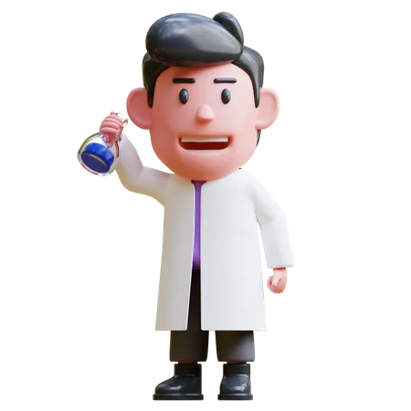 Scientist holding Chemical flask  3D Illustration