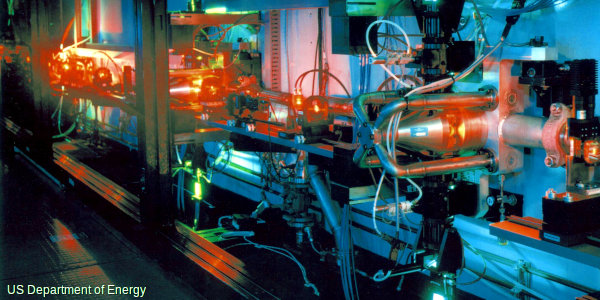 Orange dye laser pumped by green solid-state laser.