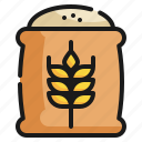 wheat, flour, baked, bag, bakery icon