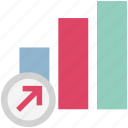 bar graph with up arrow, graph, growth, profit, progress, promotion, up arrow