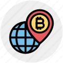 bitcoin, cryptocurrency, global, globe, map pin, world, worldwide